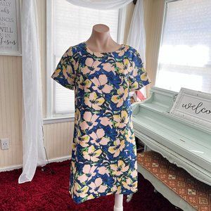 J. Crew Navy Floral Shift Mini Dress with Pink & Yellow Blooms